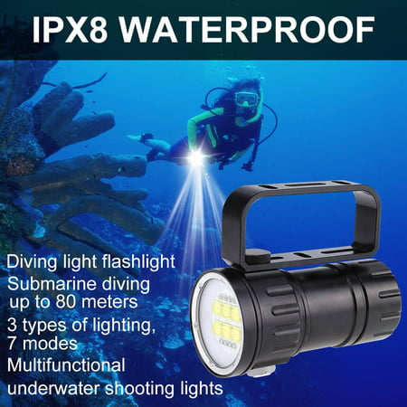 Wreck Diving and Walking Light LED Diving Flashlight 3.7V 28800Lm LED Photography Diving 80m Flashlight Torch with Bracket Stand for Outdoor Diving Cave Diving